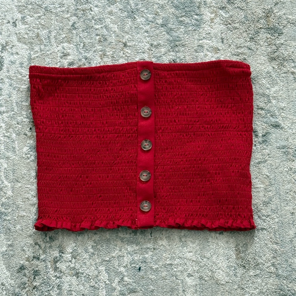 Express Red Button-Up Crop Top